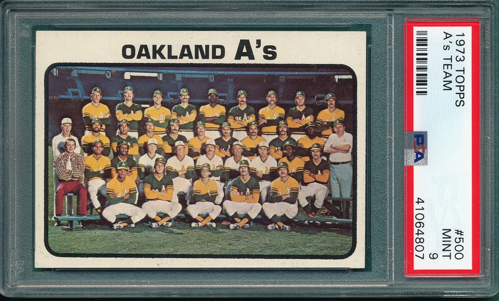 1973 Topps #596 A's Team, PSA 9