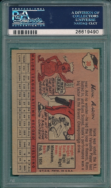 1958 Topps #30 Hank Aaron PSA 3