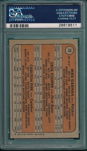 1972 Topps #79 Red Sox Rookies W/ Fisk, PSA 7 *Rookie*