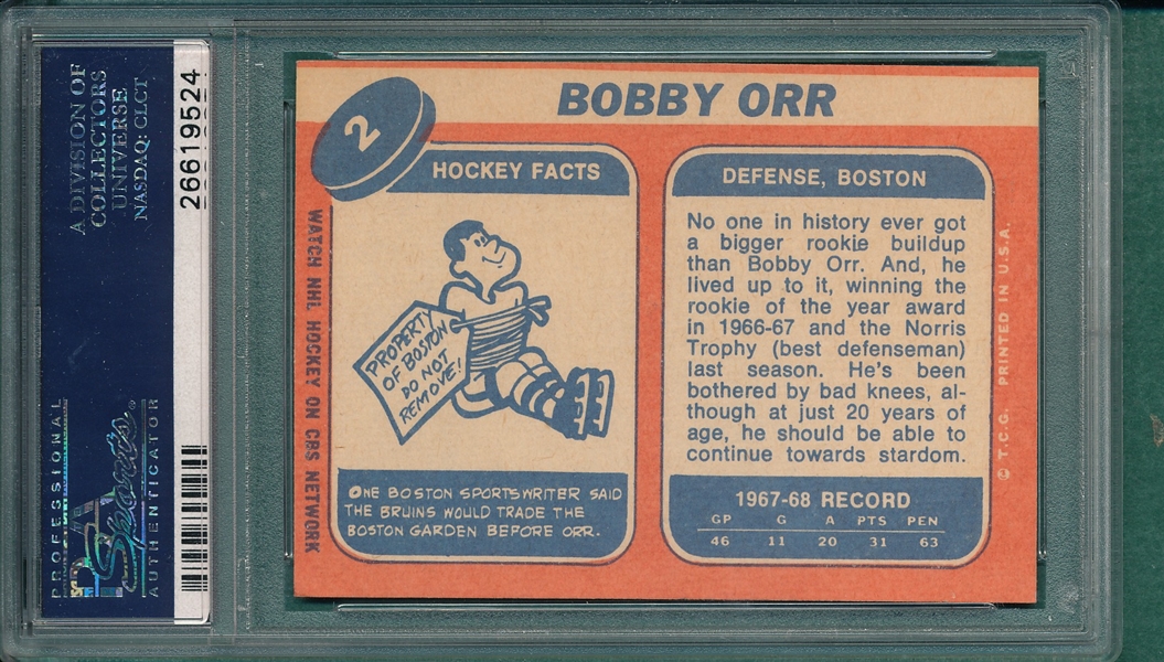 1968 Topps Hockey #2 Bobby Orr PSA 7 (OC)