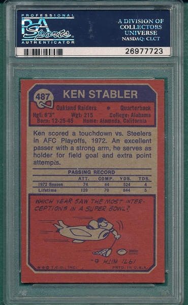 1973 Topps Football #487 Ken Stabler PSA 6 *Rookie*