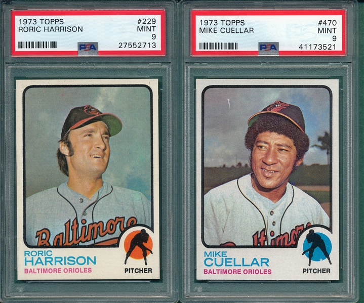 1973 Topps #229 Harrison & #470 Cuellar, Lot of (2), PSA 9