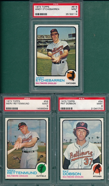 1973 Topps #34 Dobson, #56 Rettemund & #618 Etchebarren, Lot of (3), PSA 9