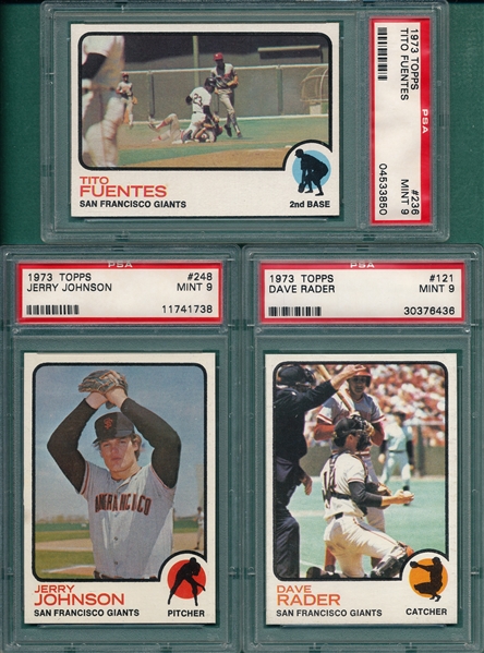 1973 Topps #121 Rader, #236 Fuentes & #248 Johnson, Lot of (3), PSA 9