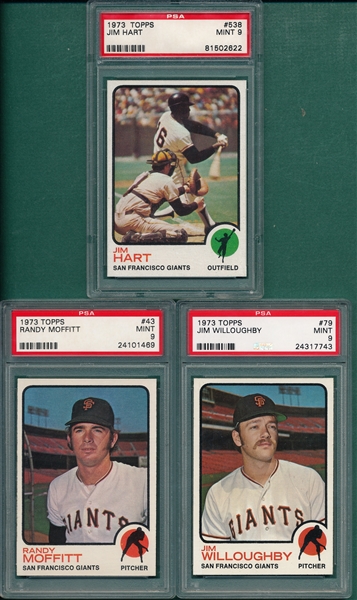 1973 Topps #43 Moffitt, #79 Willoughby & #538 Hart, Lot of (3), PSA 9