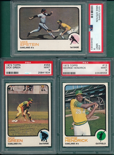 1973 Topps #13, #38 & #456, Lot of (3), PSA 9