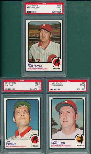 1973 Topps #454, #509 & #619, Lot of (3), PSA 9