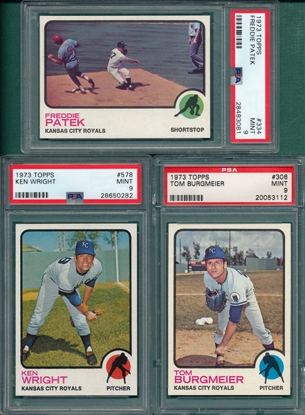 1973 Topps #306, #334 & #578, Lot of (3), PSA 9