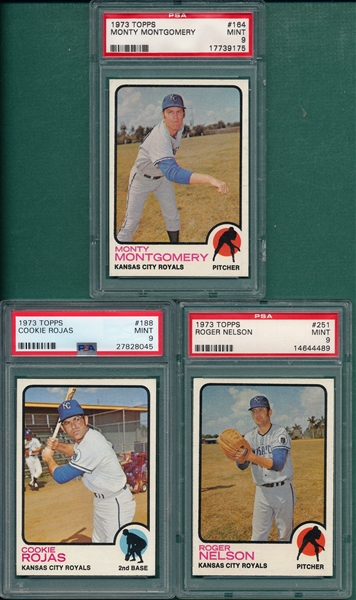 1973 Topps #164, 188 & #251, Lot of (3), PSA 9