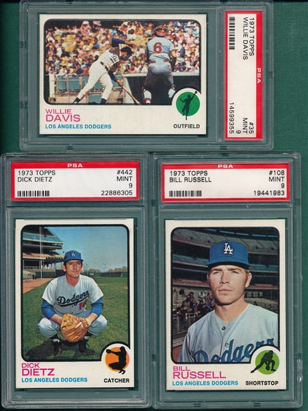 1973 Topps #35, 108 & 442, Lot of (3), PSA 9