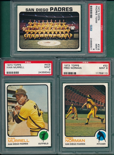 1973 Topps #32, #316 & #409, Lot of (3), PSA 9