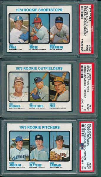 1973 Topps #607, #611 & #616, Lot of (3), PSA 9