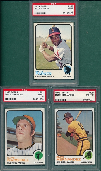 1973 Topps #354, #438 & #513, Lot of (3), PSA 9