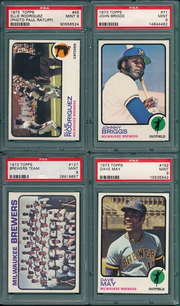 1973 Topps Lot of (4) W/ #127 Brewers Team PSA 9