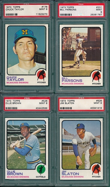 1973 Topps Lot of (4) W/ #628 Slaton PSA 9