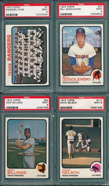 1973 Topps Lot of (4) W/ #7 Rangers Team PSA 9