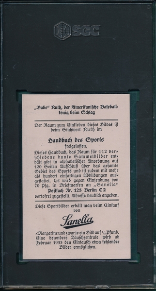 1932 Sanella Babe Ruth, Type 2, SGC 4 *Presents Better*