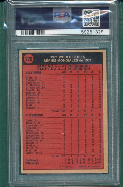 1972 O-Pee-Chee #226 WS Game #4 W/ Clemente, PSA 5