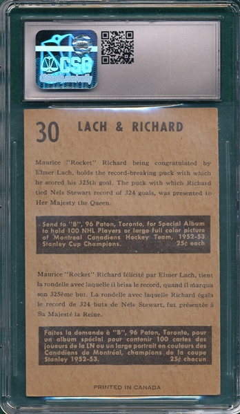 1953-54 Parkhurst #30 Loch/Richard CSG 5