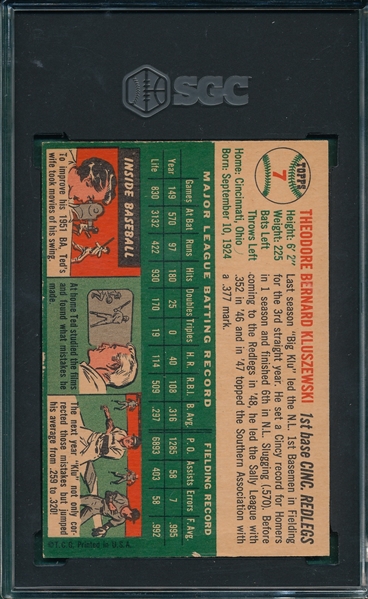 1954 Topps #7 Ted Kluszewski SGC 2.5