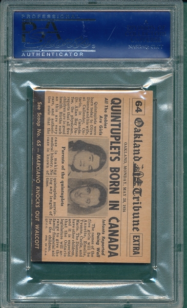 1954 Topps Scoops #64 Quintuplets Born W/ Coating PSA 8 *None Higher*