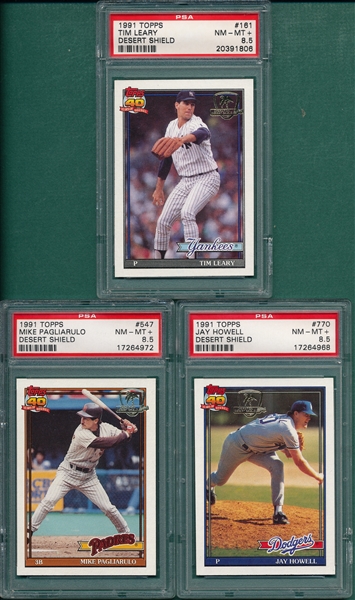 1991 Topps Desert Shield #161, 547 & 770, Lot of (3) PSA 8.5