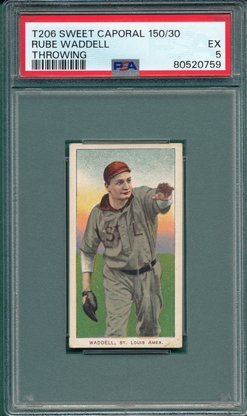 1909-1911 T206 Waddell, Throwing, Sweet Caporal Cigarettes PSA 5