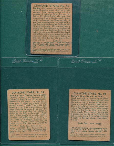 1934-36 Diamond Stars Lot of (7) W/ #36 Earnie Lombardi