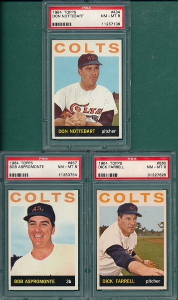 1964 Topps Lot of (3) Colts W/ #560 Farrell, PSA 8 