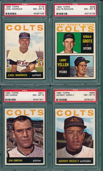 1964 Topps Lot of (4) Colts W/ #179 Warwick, PSA 8 