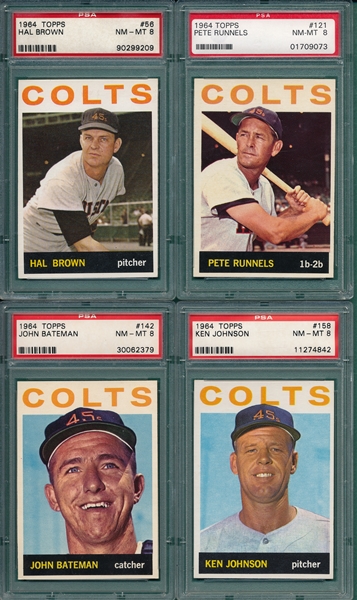 1964 Topps Lot of (4) Colts W/ #121 Runnels, PSA 8 