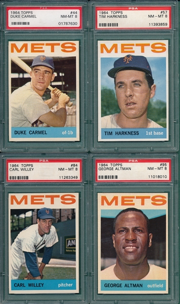 1964 Topps Lot of (4) Mets W/ #44 Carmel, PSA 8 