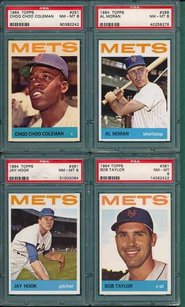 1964 Topps Lot of (4) Mets W/ #251 Coleman PSA 8 