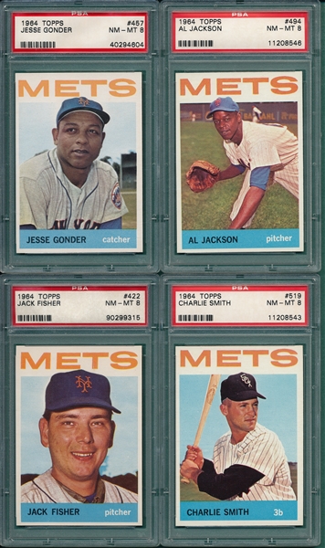 1964 Topps Lot of (4) Mets W/ #457 Gonder PSA 8 