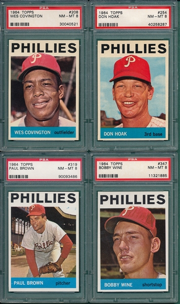 1964 Topps Lot of (4) Phillies W/ #208 Covington PSA 8 