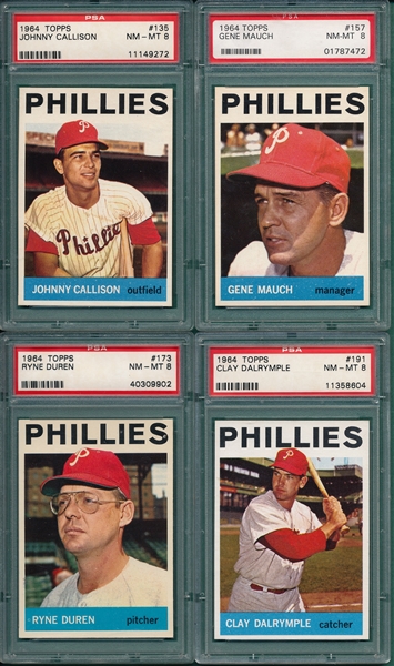 1964 Topps Lot of (4) Phillies W/ #135 Callison PSA 8 