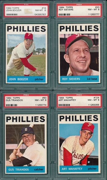 1964 Topps Lot of (4) Phillies W/ #16 Boozer PSA 8 