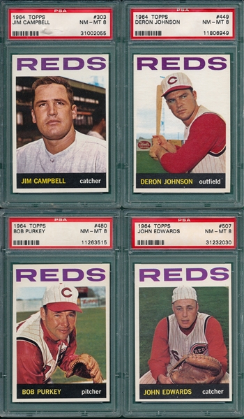 1964 Topps Lot of (4) Reds W/ #480 Purkey PSA 8 