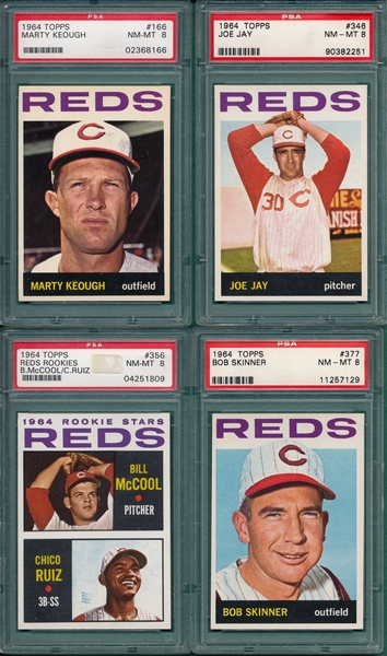 1964 Topps Lot of (4) Reds W/ #377 Skinner PSA 8 