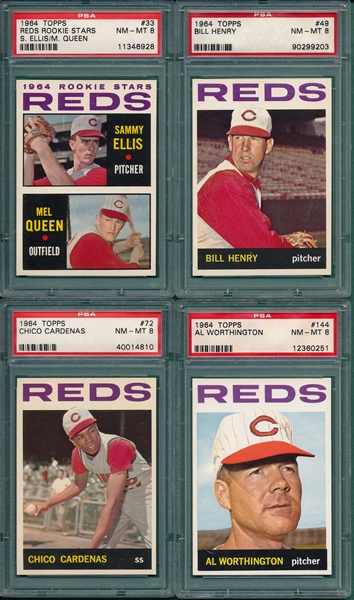 1964 Topps Lot of (4) Reds W/ #72 Cardenas PSA 8 