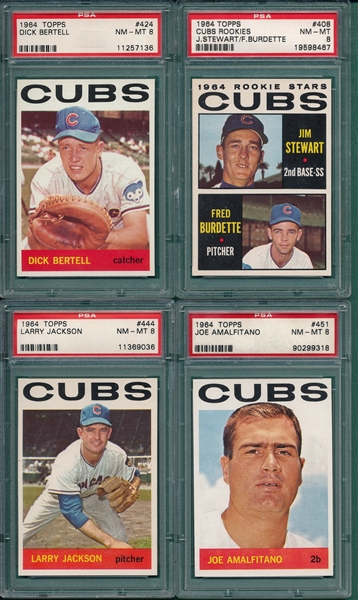 1964 Topps Lot of (4) Cubs W/ #424 Bertell PSA 8 