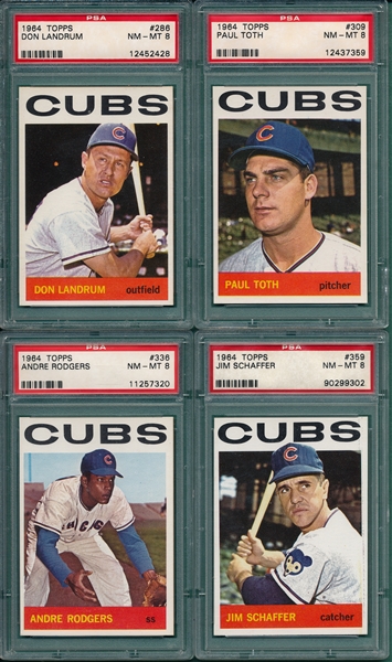 1964 Topps Lot of (4) Cubs W/ #286 Landrum PSA 8 