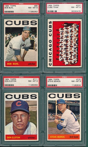 1964 Topps Lot of (4) Cubs W/ #96 Buhl PSA 8 