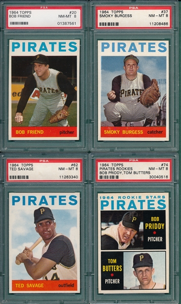 1964 Topps Lot of (4) Pirates W/ #20 Friend PSA 8 