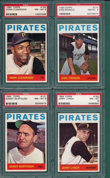 1964 Topps Lot of (4) Pirates W/ #163 Clendenon PSA 8 