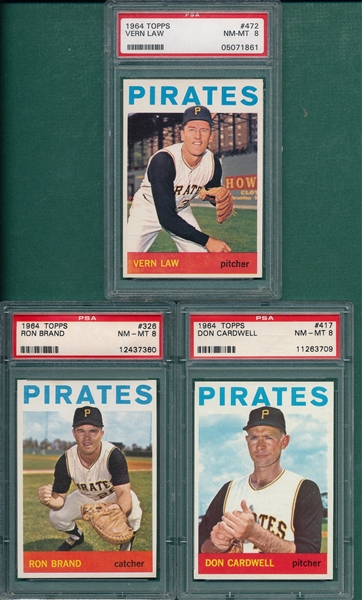 1964 Topps Lot of (3) Pirates W/ #472 Law PSA 8 