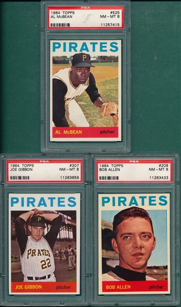 1964 Topps Lot of (3) Pirates W/ #525 McBean PSA 8 