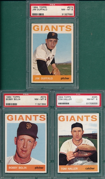 1964 Topps Lot of (3) Giants W/ #558 Schwall PSA 8 