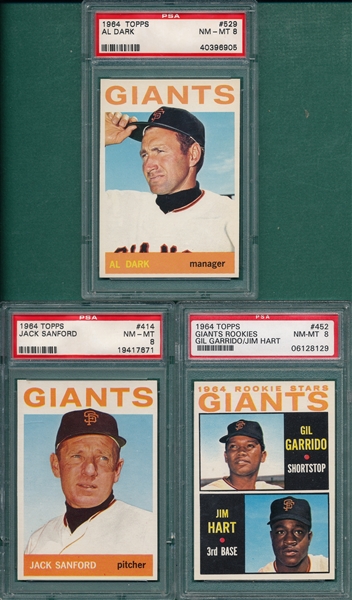 1964 Topps Lot of (3) Giants W/ #529 Dark PSA 8 