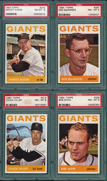 1964 Topps Lot of (4) Giants W/ #529 Dark PSA 8 